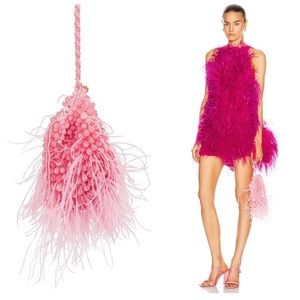 Cult Gaia “Dory Pink Feathered Beaded Pouch”